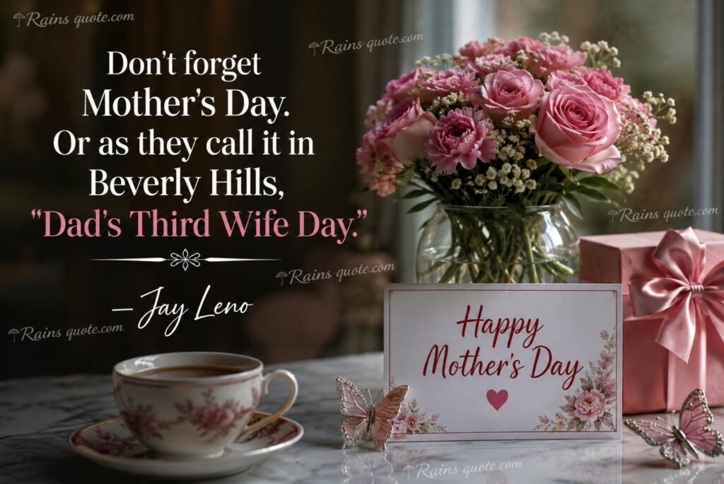 “Don't forget Mother's Day. Or as they call it in Beverly Hills, "Dad's Third Wife Day.” 