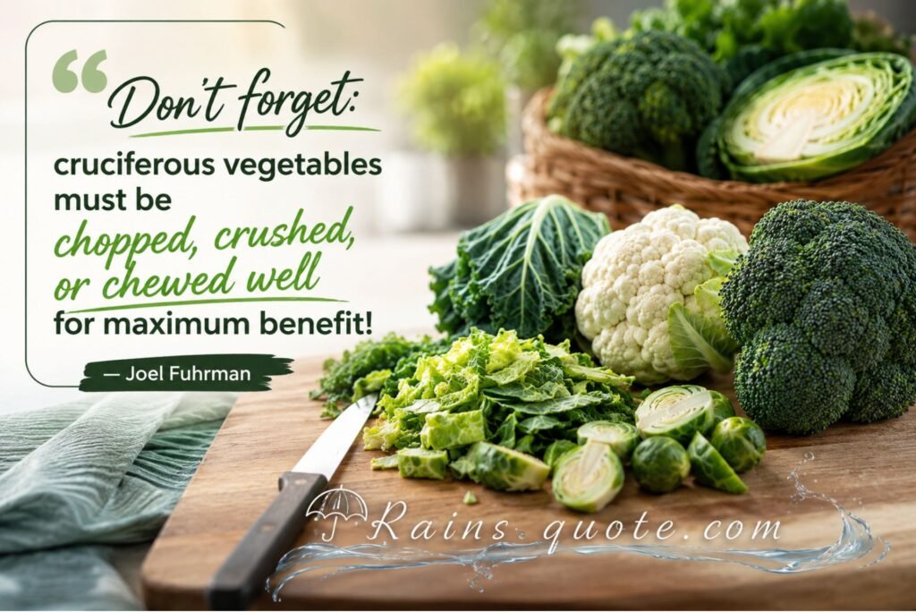 “Don't forget: cruciferous vegetables must be chopped, crushed, or chewed well for maximum benefit!”