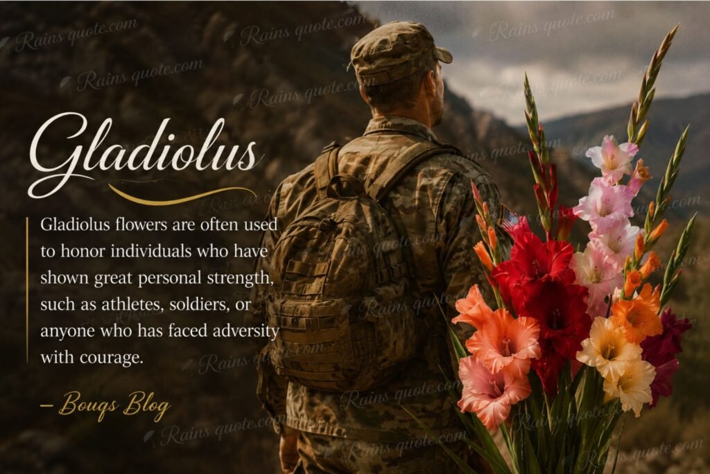 “Gladiolus flowers are often used to honor individuals who have shown great personal strength, such as athletes, soldiers, or anyone who has faced adversity 