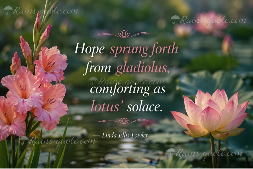 “Hope sprung forth from gladiolus, comforting as lotus’