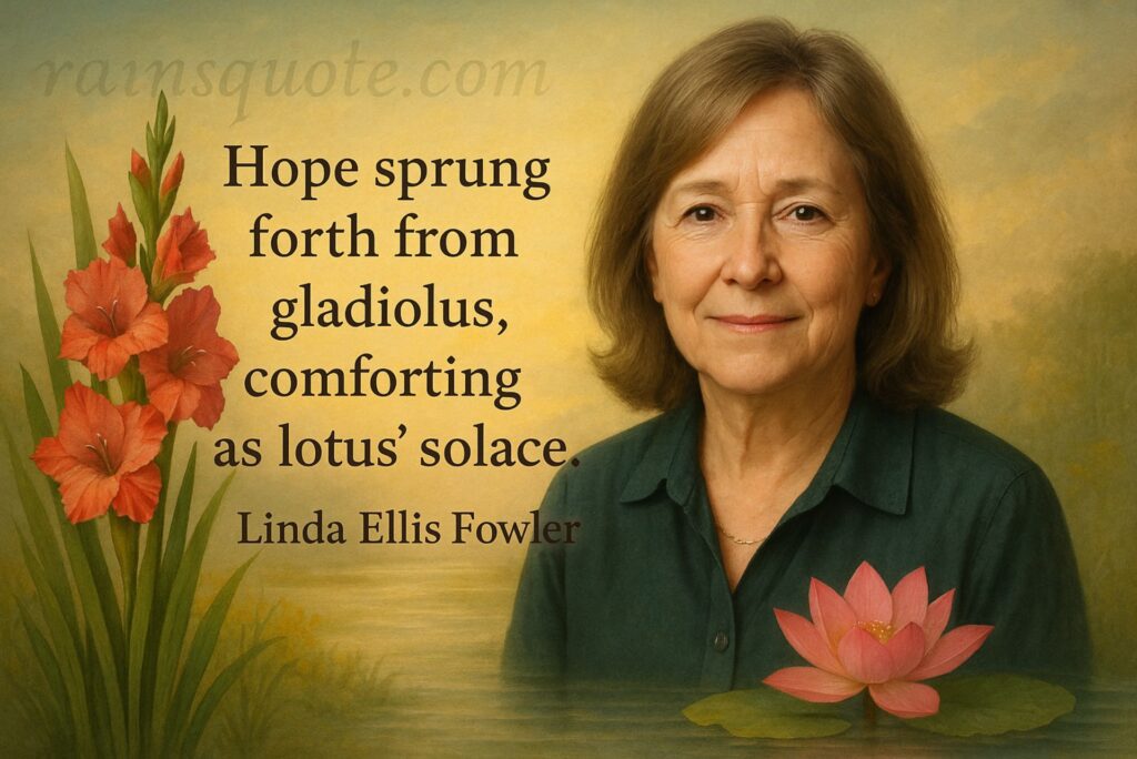 “Hope sprung forth from gladiolus, comforting as lotus’ solace.”