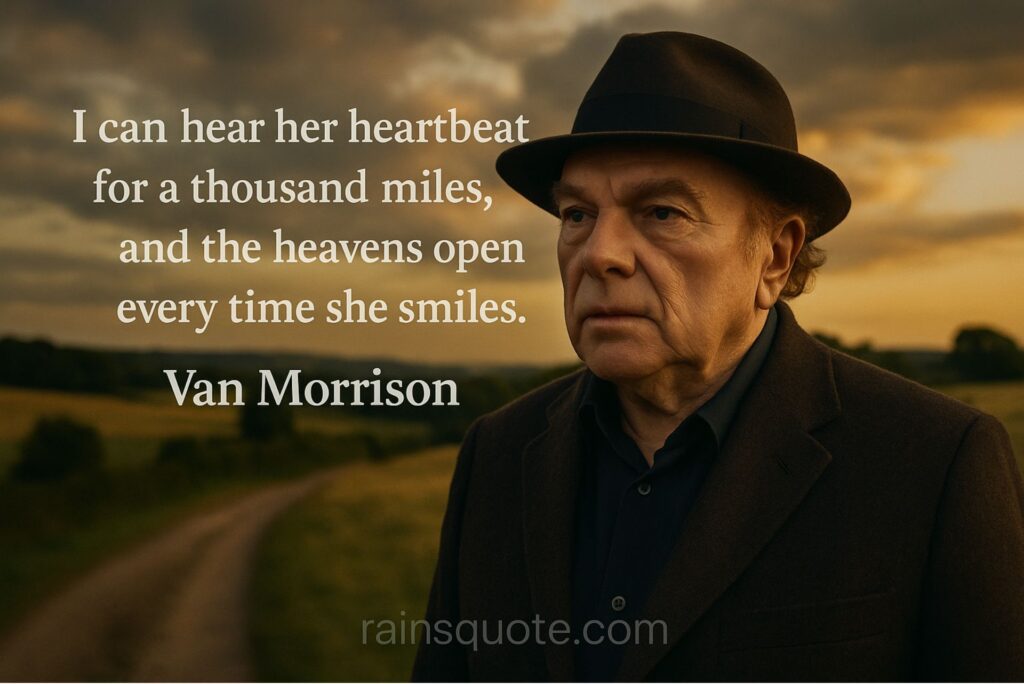 “I can hear her heartbeat for a thousand miles, and the heavens open every time she smiles.”