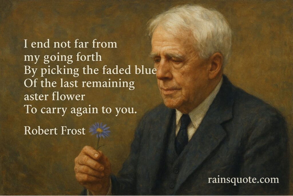 โI end not far from my going forth
By picking the faded blue
Of the last remaining aster flower
To carry again to you.โ