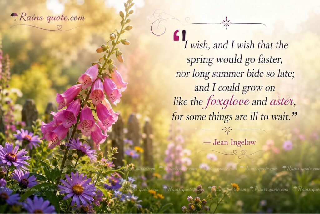 “I wish, and I wish that the spring would go faster, nor long summer bide so late; and I could grow on like the foxglove and aster, for some things are ill to wait.”