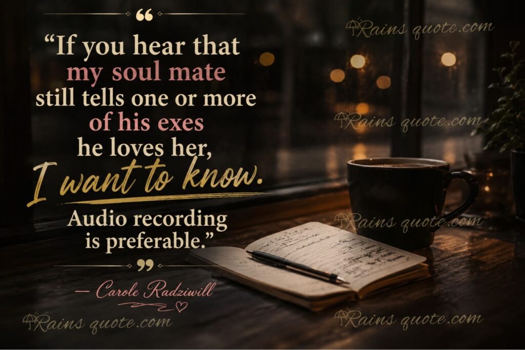 “If you hear that my soul mate still tells one or more of his exes he loves her, I want to know. Audio recording is preferable.”