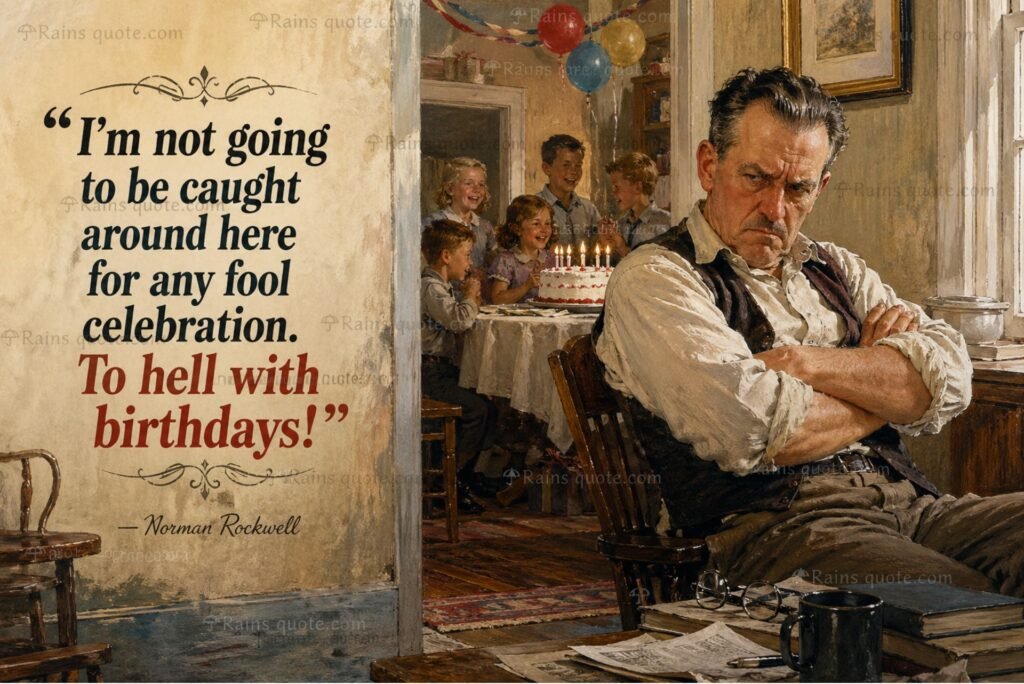 “I’m not going to be caught around here for any fool celebration. To hell with birthdays!”