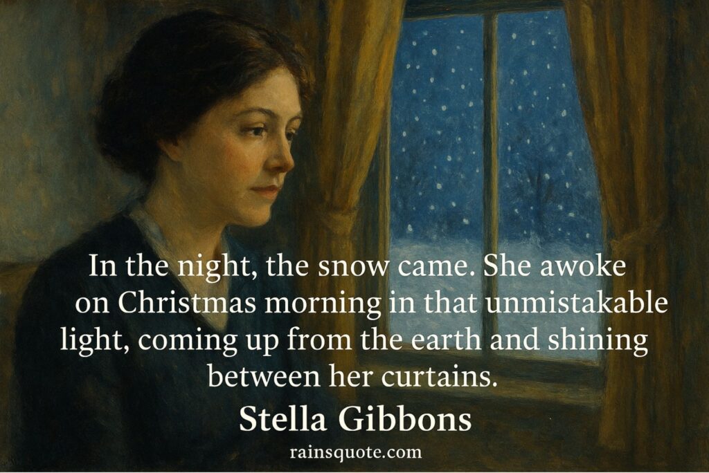 “In the night, the snow came. She awoke on Christmas morning in that unmistakeable light, coming up from the earth and shining between her curtains.”