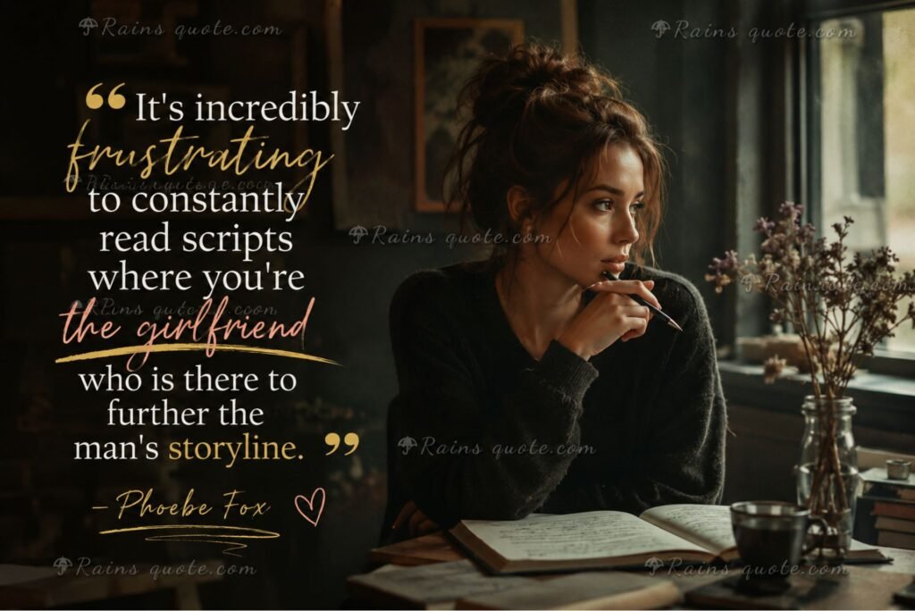 “It's incredibly frustrating to constantly read scripts where you're the girlfriend who is there to further the man's storyline.”