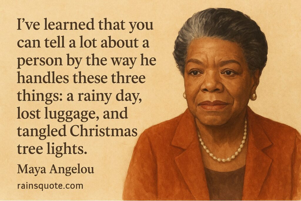 “I’ve learned that you can tell a lot about a person by the way he handles these three things: a rainy day, lost luggage, and tangled Christmas tree lights.”