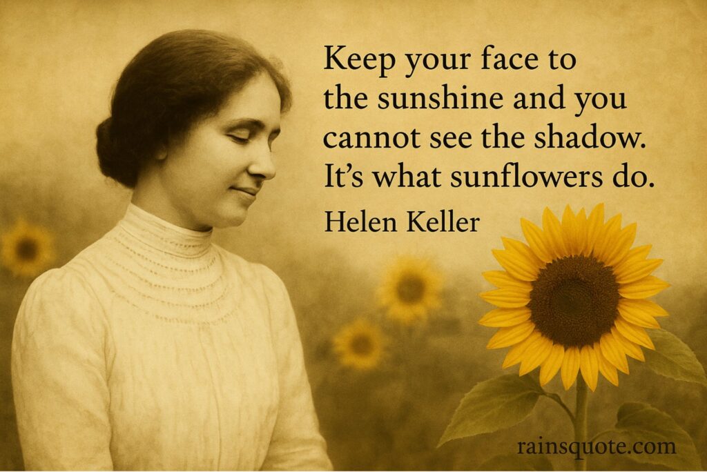 โKeep your face to the sunshine and you cannot see the shadow. Itโs what sunflowers do.โ