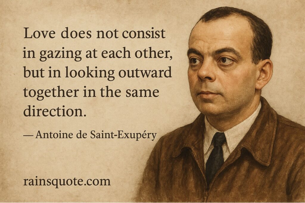 “Love does not consist in gazing at each other, but in looking outward together in the same direction.”