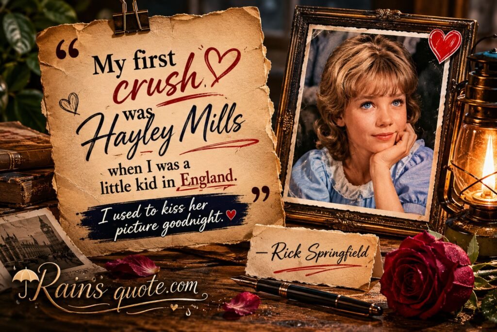 My first crush was Hayley Mills when I was a little kid in England. I used to kiss her picture goodnight.”