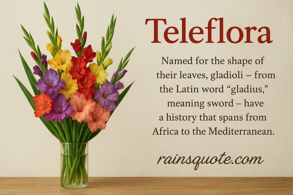 "Named for the shape of their leaves, gladioli – from the Latin word 'gladius,' meaning sword – have a history that spans from Africa to the Mediterranean."