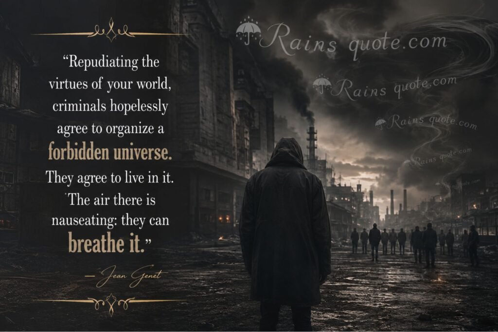 “Repudiating the virtues of your world, criminals hopelessly agree to organize a forbidden universe. They agree to live in it. The air there is nauseating: they can breathe it.”