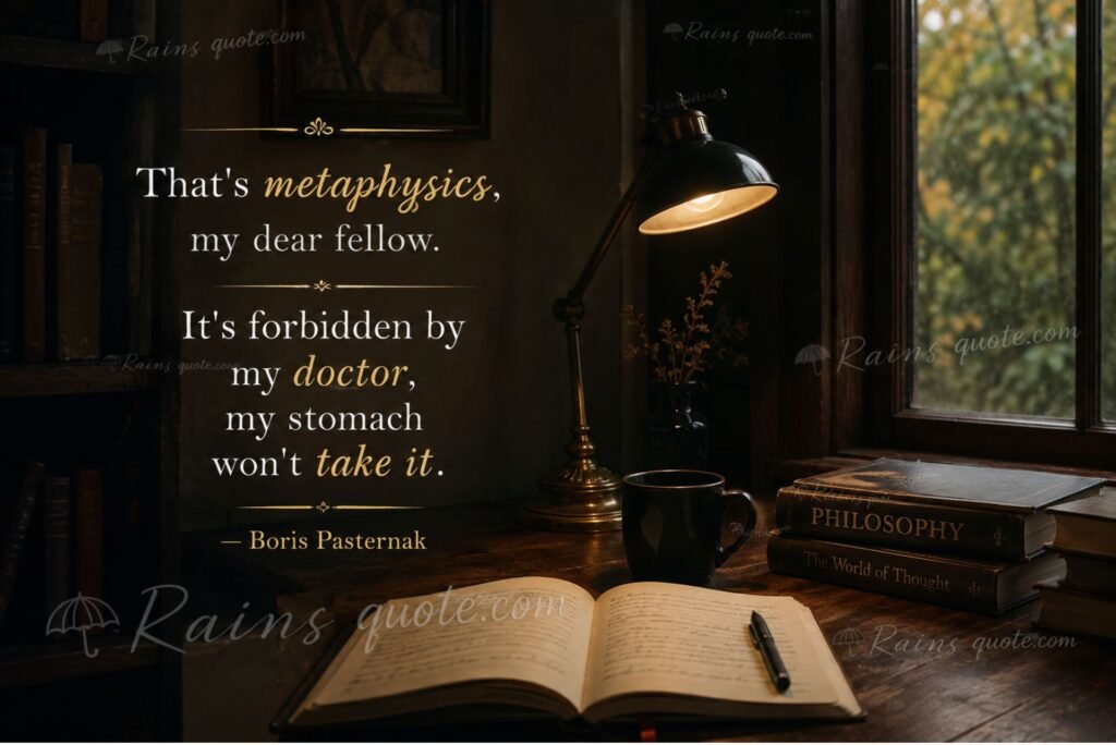 “That's metaphysics, my dear fellow. It's forbidden by my doctor, my stomach won't take it.”