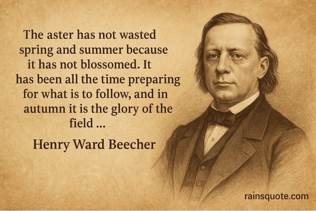 “The aster has not wasted spring and summer because it has not blossomed. It has been all the time preparing for what is to follow, and in autumn it is the glory of the field …”