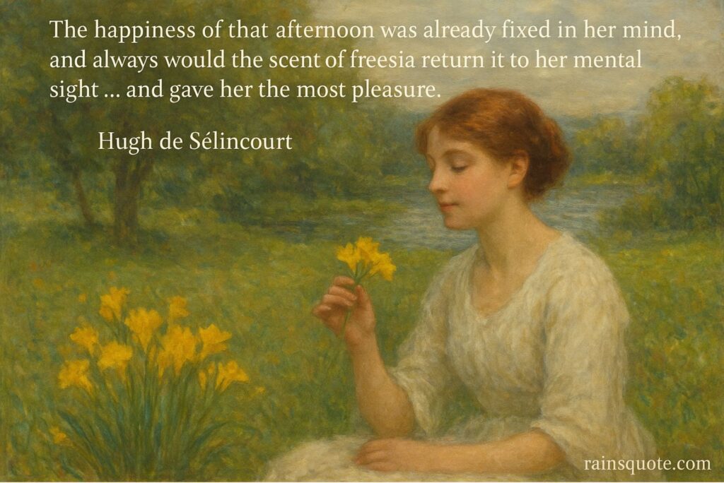 “The happiness of that afternoon was already fixed in her mind, and always would the scent of freesia return it to her mental sight … and gave her the most pleasure.”