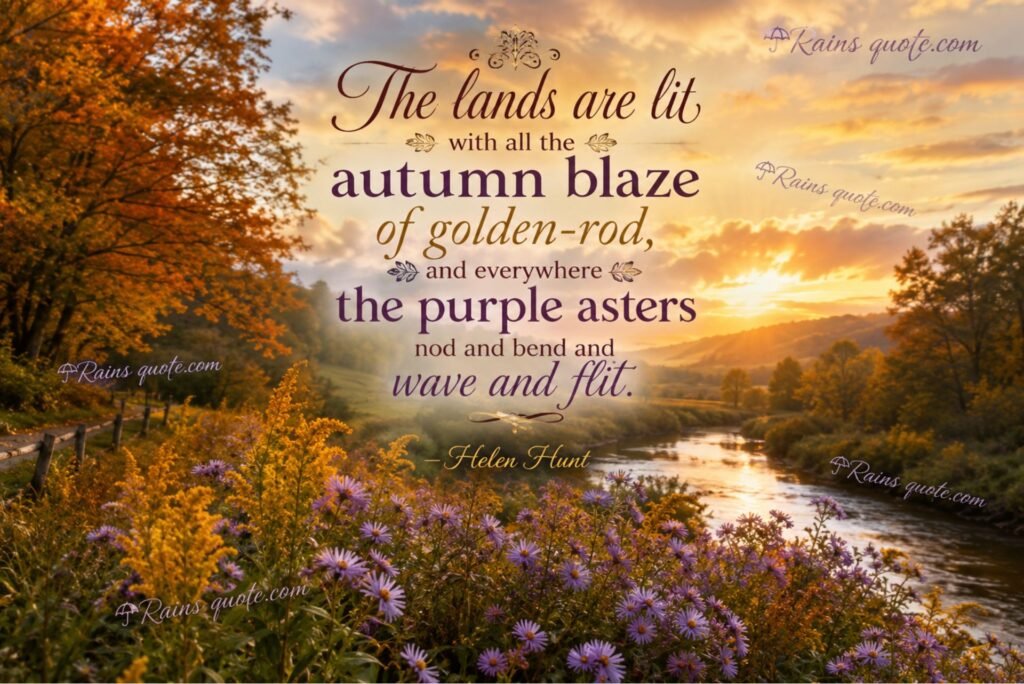 “The lands are lit with all the autumn blaze of golden-rod, and everywhere the purple asters nod and bend and wave and flit.”