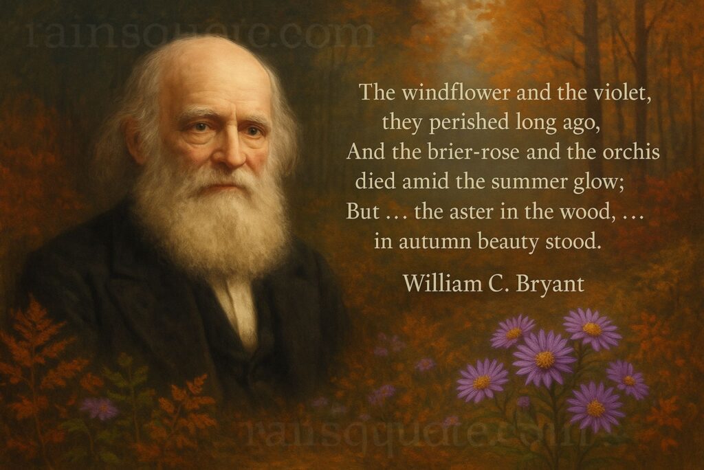 “The windflower and the violet, they perished long ago,
 And the brier-rose and the orchis died amid the summer glow;
 But … the aster in the wood, … in autumn beauty stood.”