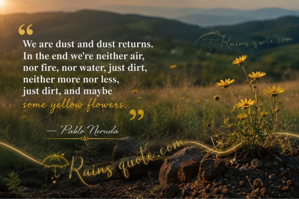 “We are dust and dust returns. In the end we're neither air, nor fire, nor water, just dirt, neither more nor less, just dirt, and maybe some yellow flowers.”
