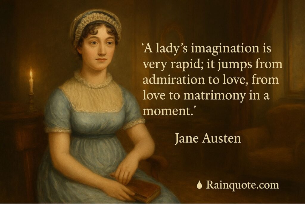 “A lady’s imagination is very rapid; it jumps from admiration to love, from love to matrimony in a moment.”