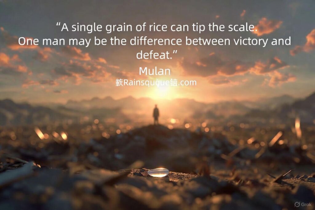 “A single grain of rice can tip the scale. One man may be the difference between victory and defeat.”