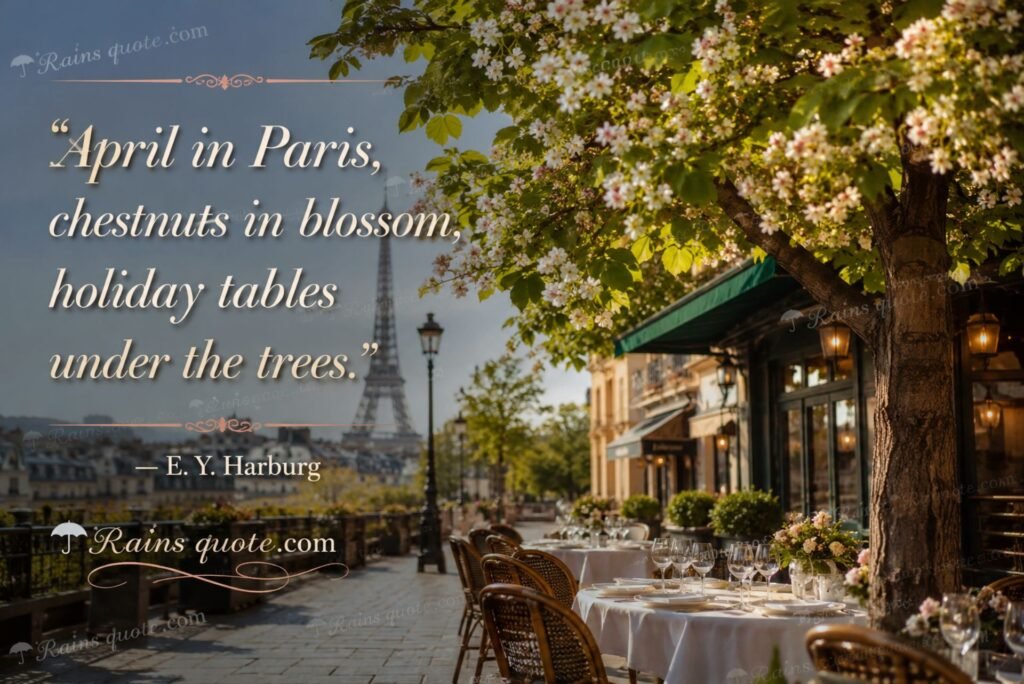 “April in Paris, chestnuts in blossom, holiday tables under the trees.”