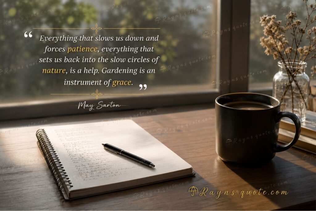 “Everything that slows us down and forces patience, everything that sets us back into the slow circles of nature, is a help. Gardening is an instrument of grace.”