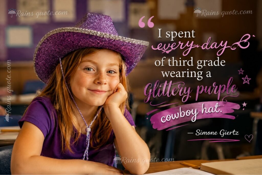 “I spent every day of third grade wearing a glittery purple cowboy hat.”