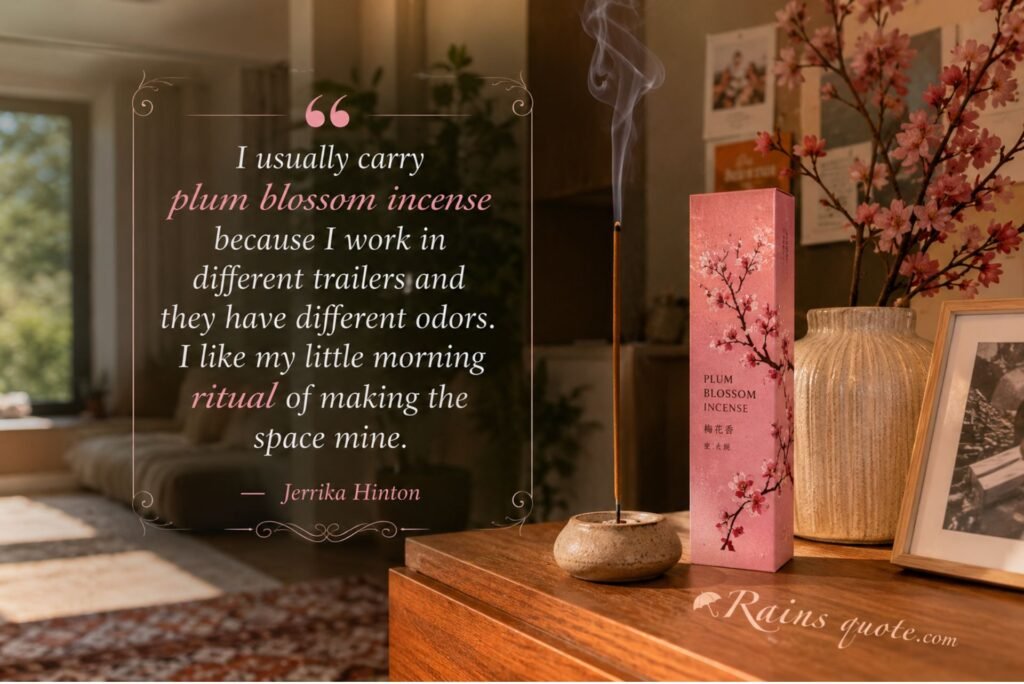 “I usually carry plum blossom incense because I work in different trailers and they have different odors. I like my little morning ritual of making the space mine.”