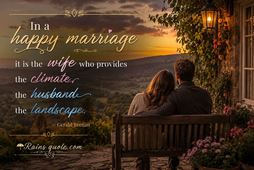 “In a happy marriage it is the wife who provides the climate, the husband the landscape.”