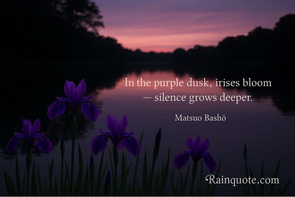 “In the purple dusk, irises bloom — silence grows deeper.”