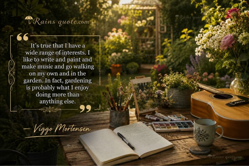 “It's true that I have a wide range of interests. I like to write and paint and make music and go walking on my own and in the garden. In fact, gardening is probably what I enjoy doing more than anything else.”