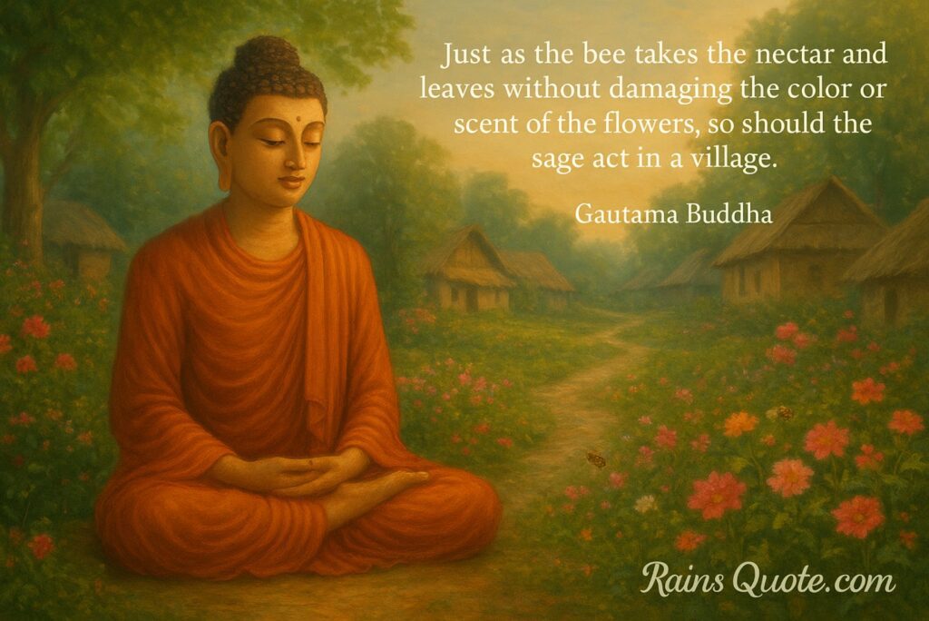 “Just as the bee takes the nectar and leaves without damaging the color or scent of the flowers, so should the sage act in a village.”