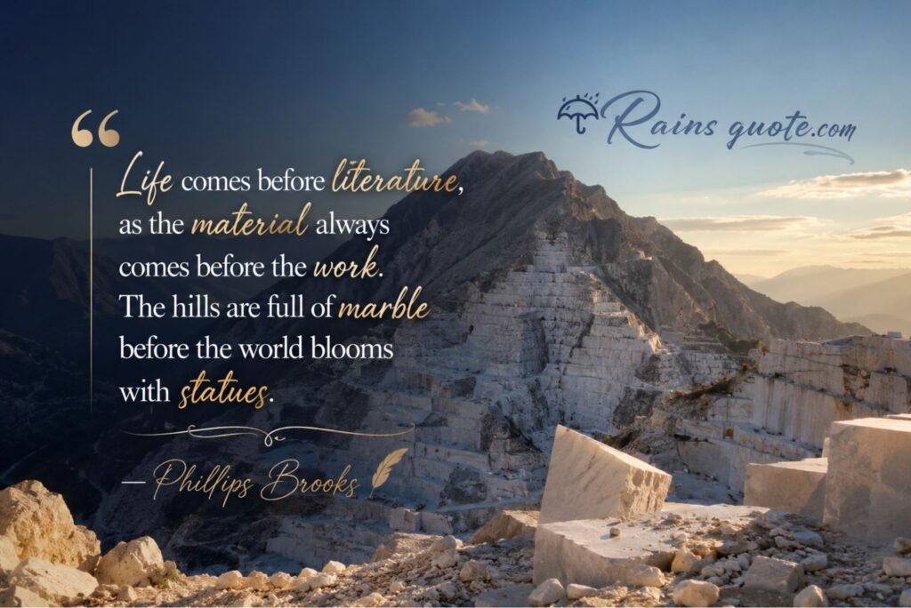 “Life comes before literature, as the material always comes before the work. The hills are full of marble before the world blooms with statues.”
