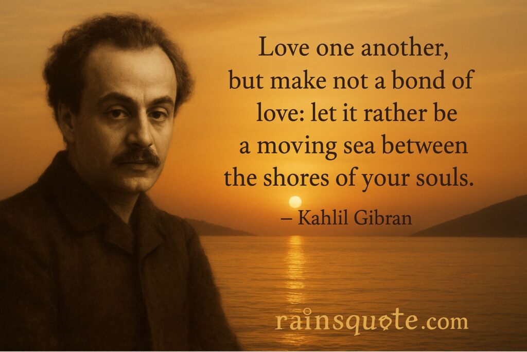 “Love one another, but make not a bond of love: let it rather be a moving sea between the shores of your souls.”