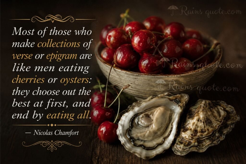 “Most of those who make collections of verse or epigram are like men eating cherries or oysters: they choose out the best at first, and end by eating all.”