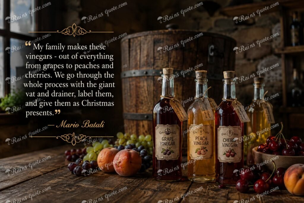 “My family makes these vinegars - out of everything from grapes to peaches and cherries. We go through the whole process with the giant vat and drainer, label them, and give them as Christmas presents.”