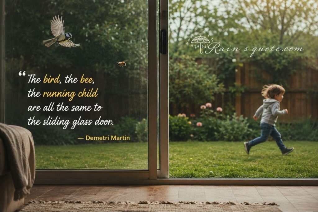 “The bird, the bee, the running child are all the same to the sliding glass door.”