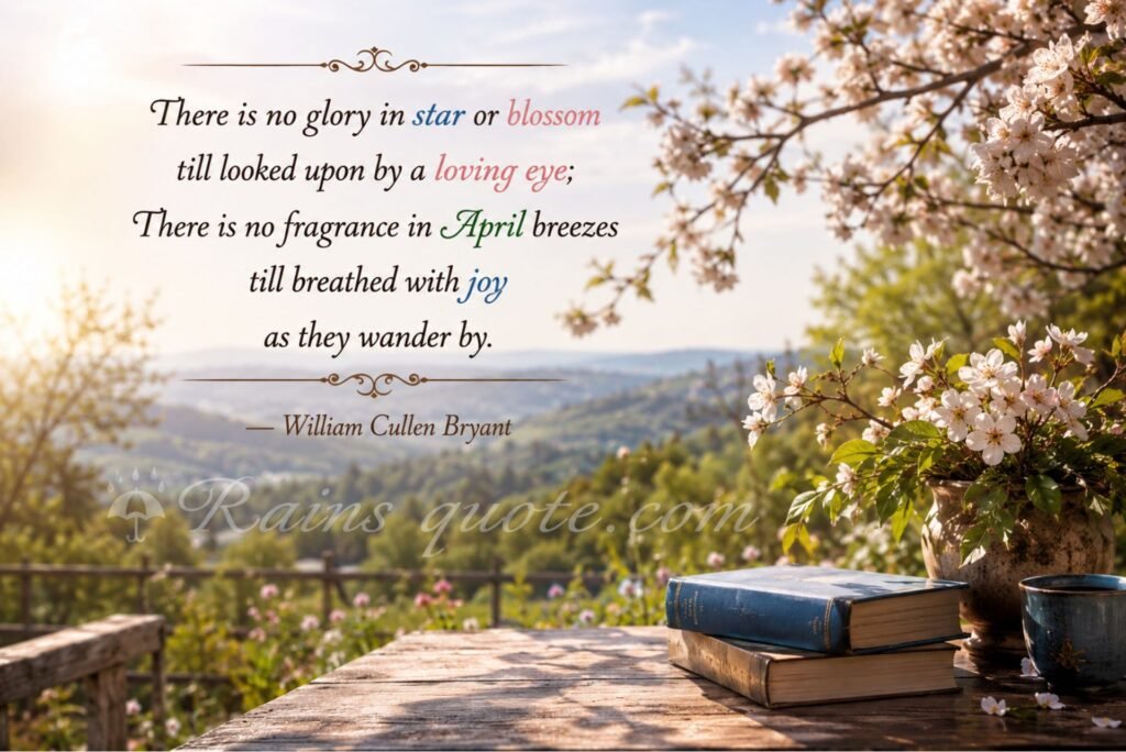 “There is no glory in star or blossom till looked upon by a loving eye; There is no fragrance in April breezes till breathed with joy as they wander by.”