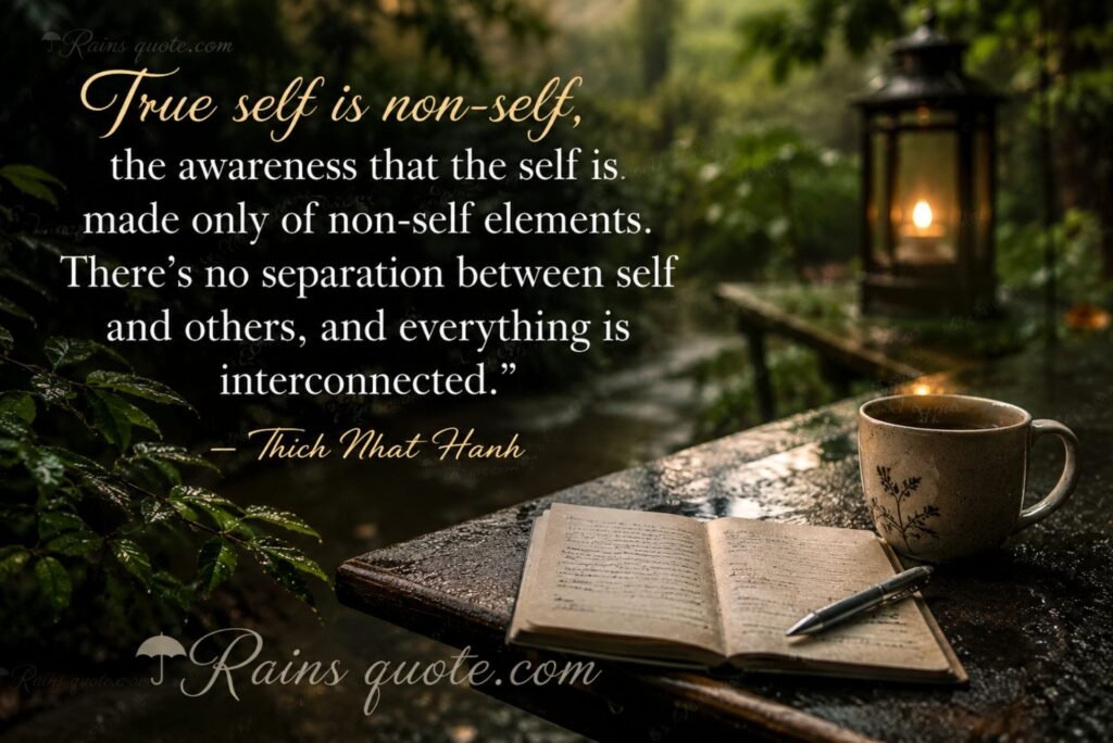 “True self is non-self, the awareness that the self is made only of non-self elements. There's no separation between self and others, and everything is interconnected.”