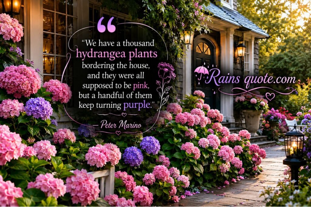 “We have a thousand hydrangea plants bordering the house, and they were all supposed to be pink, but a handful of them keep turning purple.”
