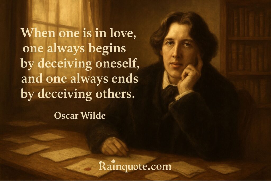 “When one is in love, one always begins by deceiving oneself, and one always ends by deceiving others.”
