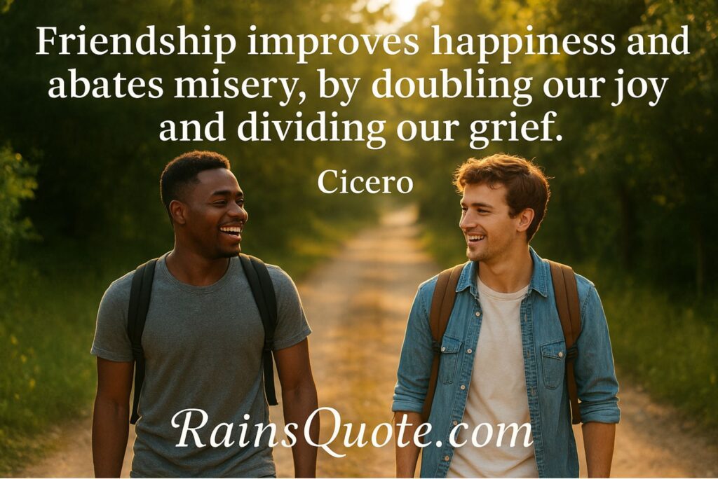 “Friendship improves happiness and abates misery, by doubling our joy and dividing our grief.”