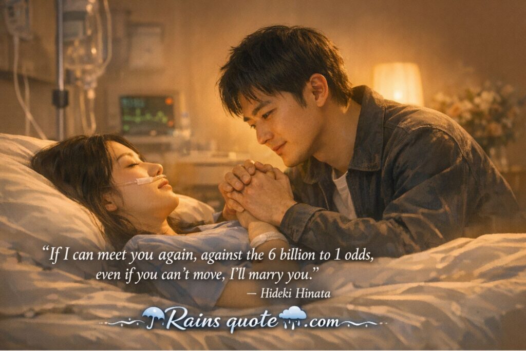 “If I can meet you again, against the 6 billion to 1 odds, even if you can’t move, I’ll marry you.”
