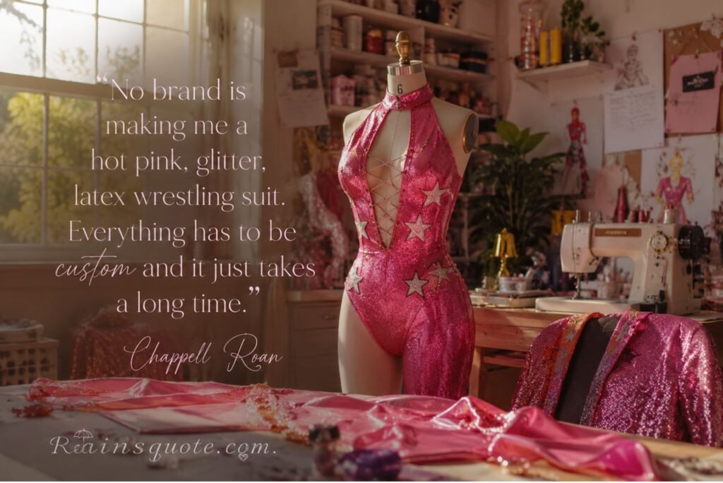 “No brand is making me a hot pink, glitter, latex wrestling suit. Everything has to be custom and it just takes a long time.”