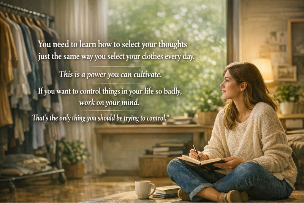 You need to learn how to select your thoughts just the same way you select your clothes every day. This is a power you can cultivate. If you want to control things in your life so badly, work on your mind. That’s the only thing you should be trying to control.”