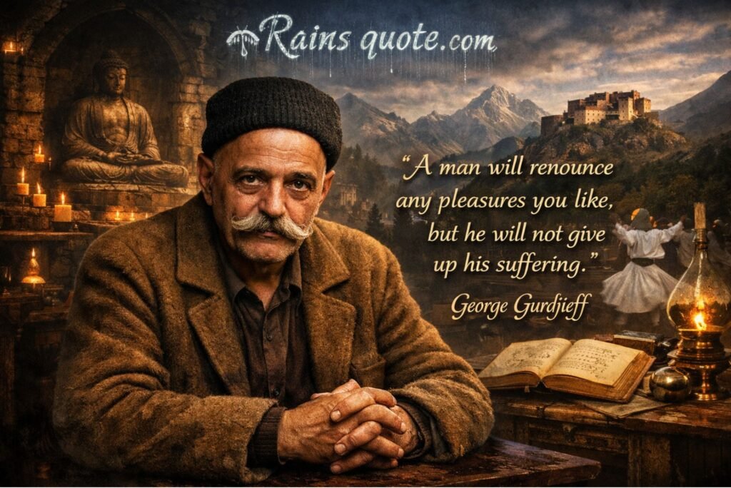 “A man will renounce any pleasures you like, but he will not give up his suffering.”
