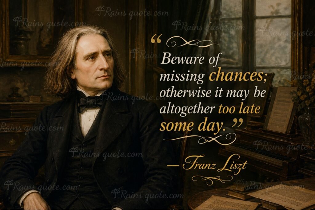 “Beware of missing chances; otherwise it may be altogether too late some day.”