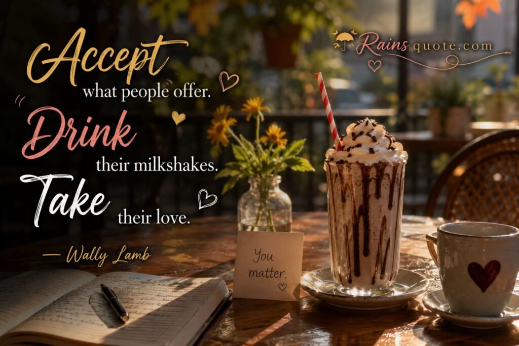 “Accept what people offer. Drink their milkshakes. Take their love.”